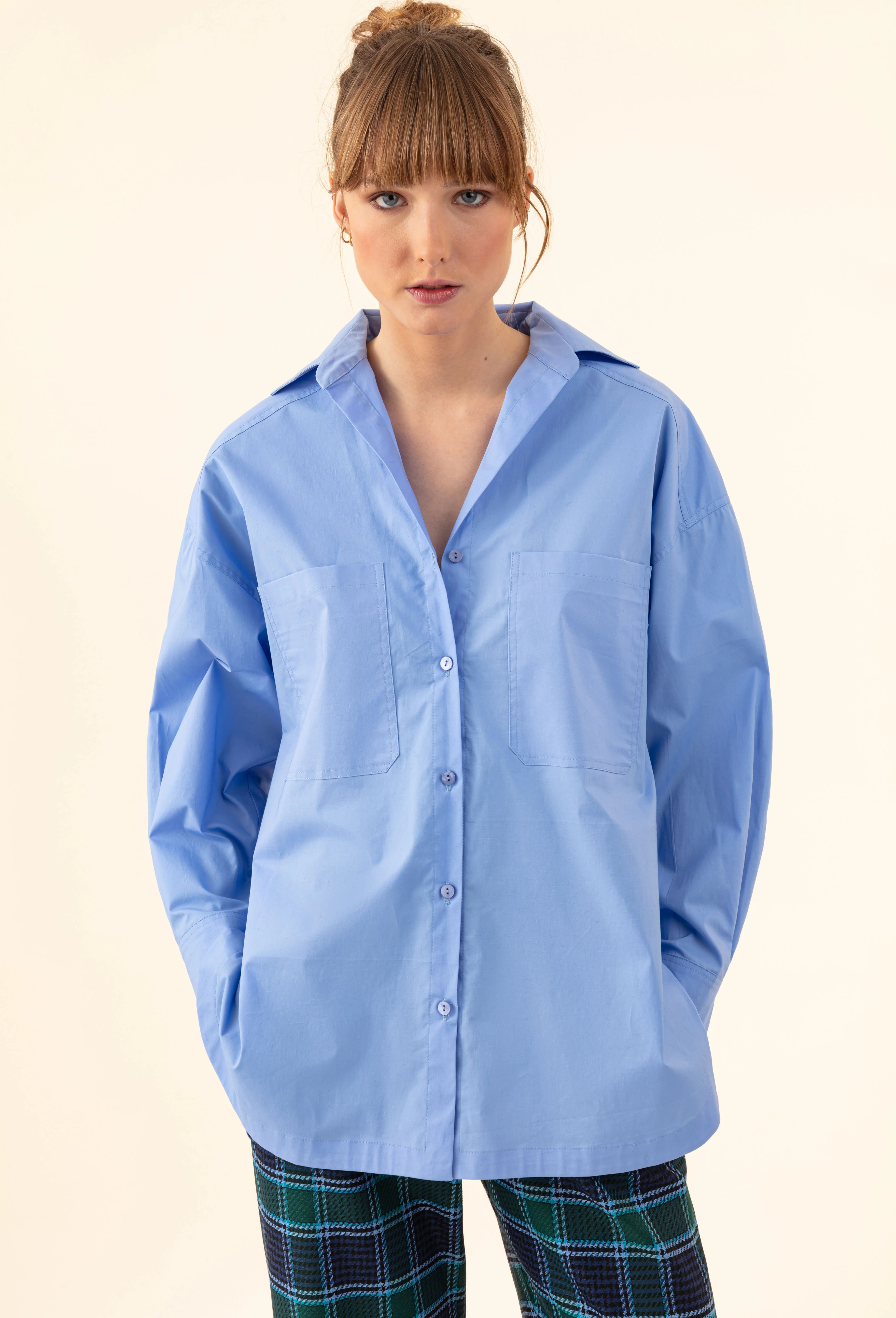 Chemise oversize Norse en popeline bleue - Image 2