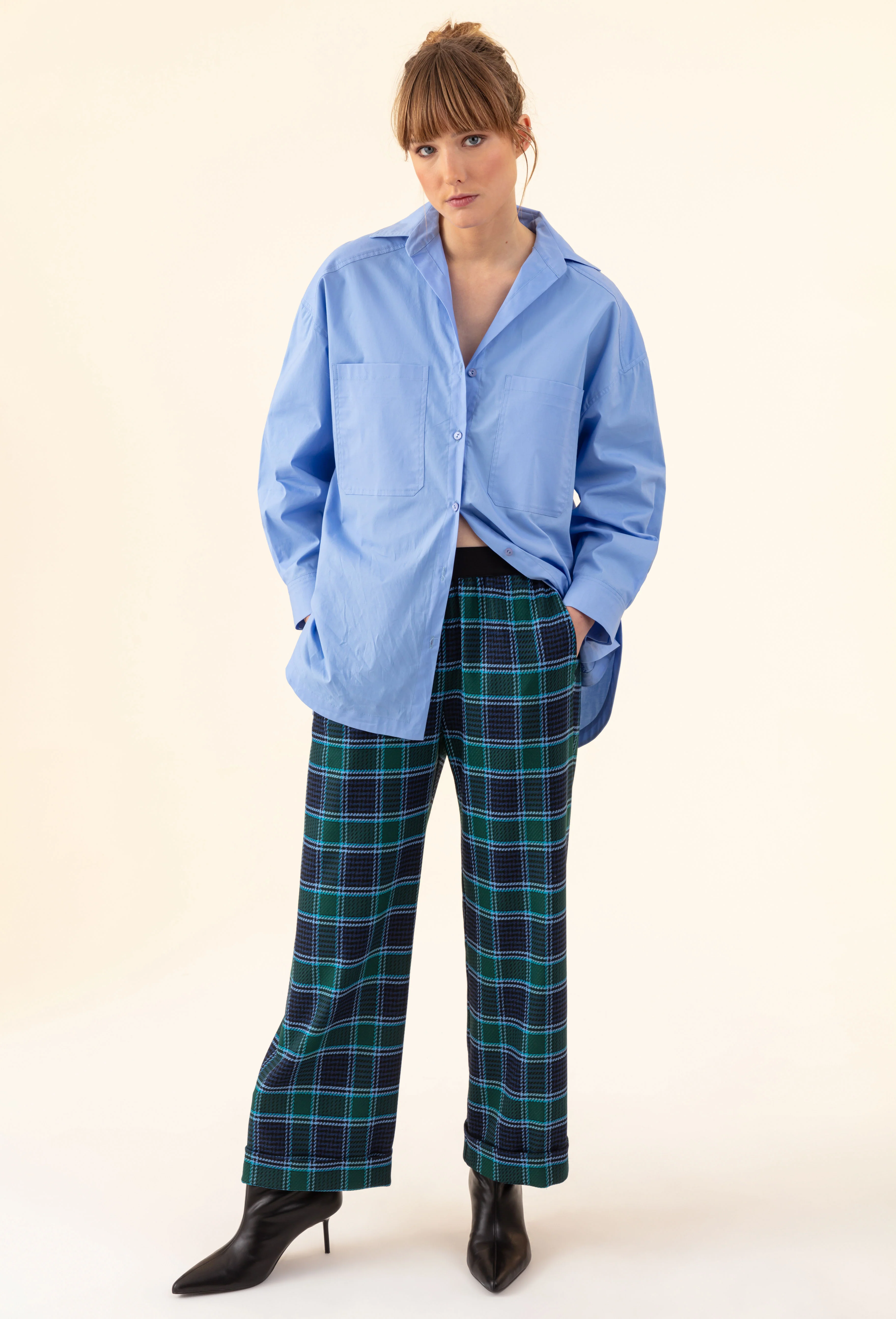 Pantalon large Axel imprimé tartan bleu