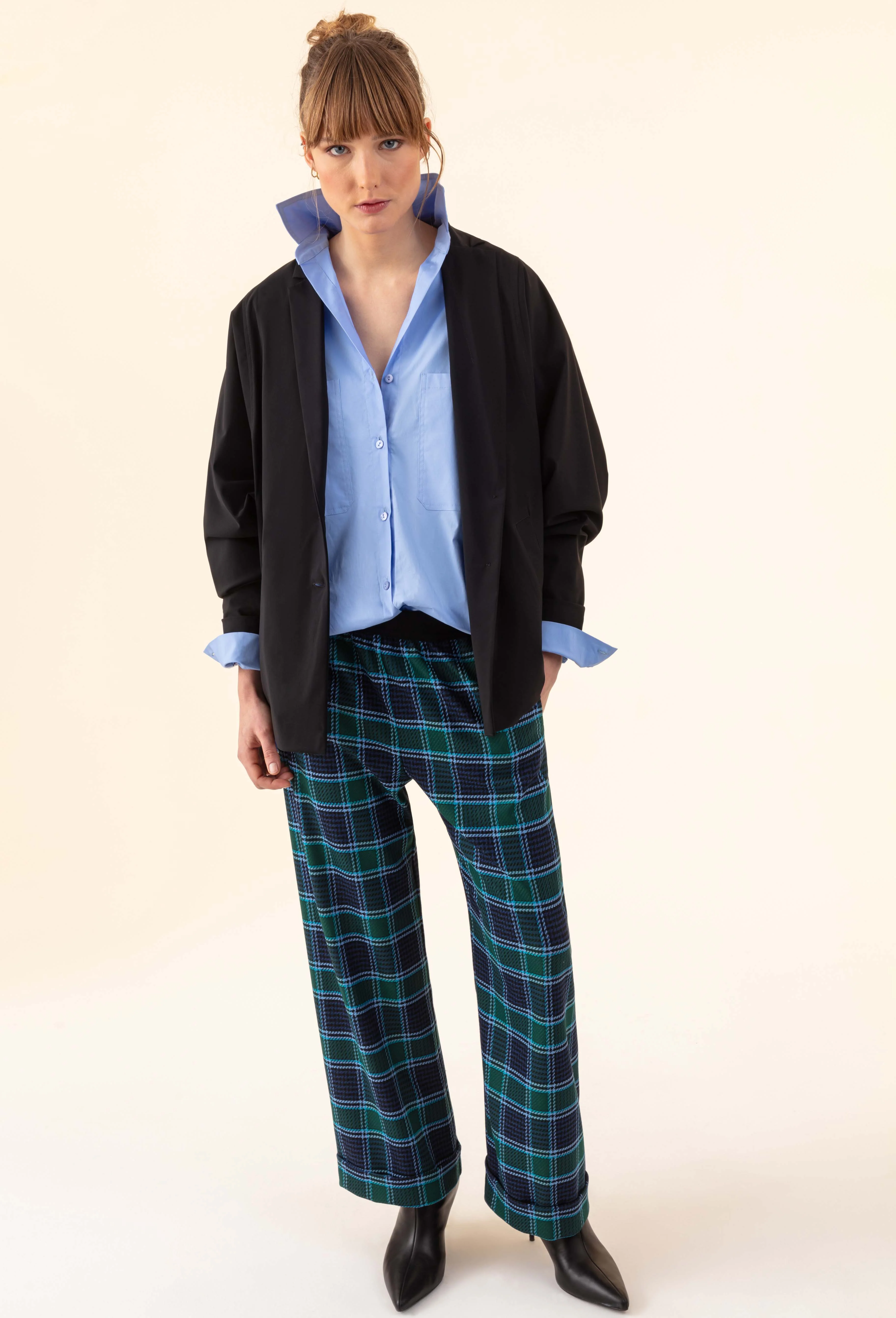 Pantalon large Axel imprimé tartan bleu - Image 6