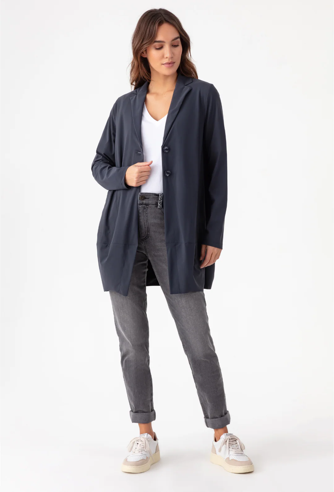 Veste mi-longue Selena grise en jersey technique