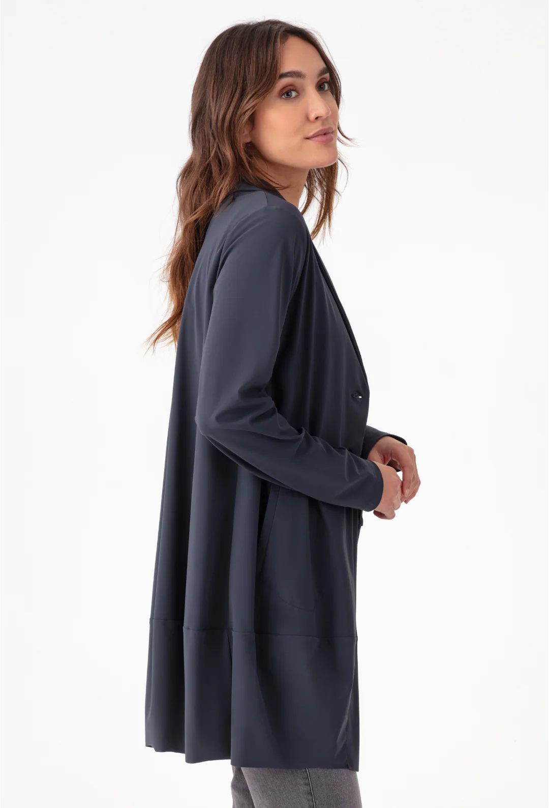 Veste mi-longue Selena grise en jersey technique - Image 2
