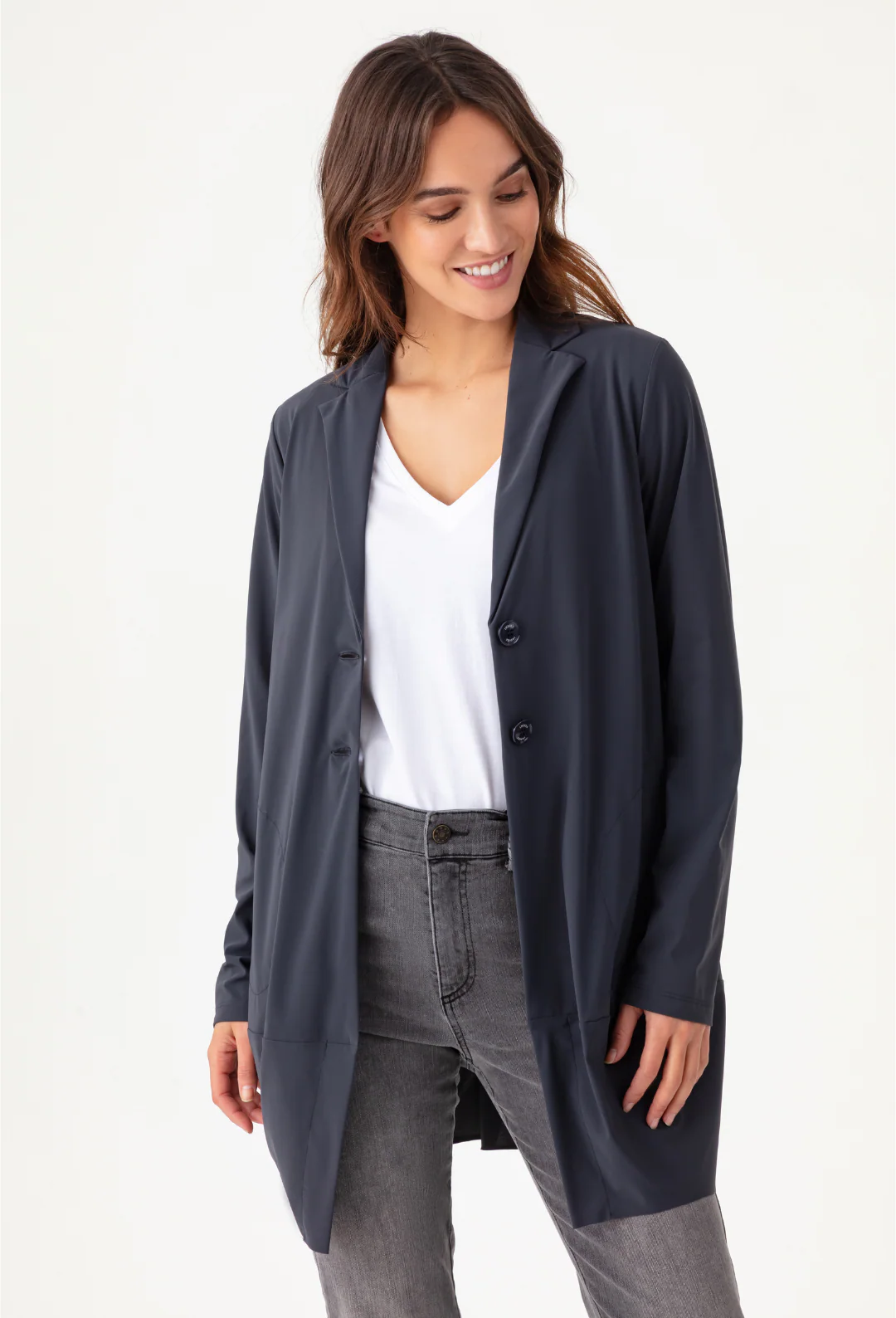 Veste mi-longue Selena grise en jersey technique - Image 3